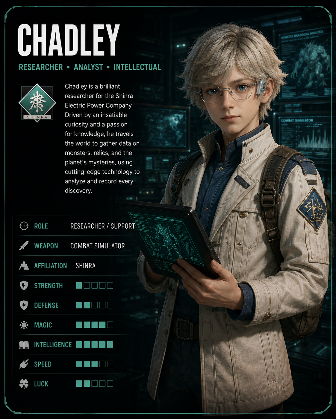 Chadley — Shinra researcher and Combat Simulator analyst